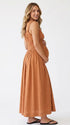 Rust Maternity Dress, Smocked Cotton Blend Pregnancy Maxi Dress for Fall Baby Shower, Maternity Photoshoot | Bumplook