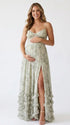 Sage Green Boho Maternity Dress, Garden Baby Shower Maternity Maxi Dress for Baby Shower, Maternity Photoshoot, Gender Reveal, Pregnancy Announcement, Wedding Guest, Bridal Shower, Formal Events | Bumplook