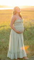 Sage Green Boho Maternity Maxi Dress with Bow Front | Bumplook
