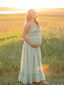 Sage Green Bow Front Boho Maternity Maxi Dress