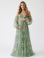 Sage Green Floral Embroidered Tulle Maternity Maxi Dress