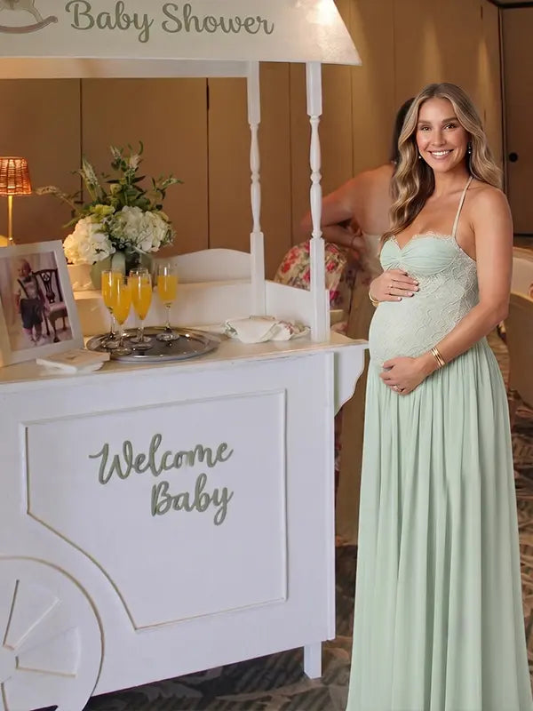 Sage Green Maternity Dress, Lace Pregnancy Maxi Dress for Baby Shower, Maternity Photoshoot, Gender Reveal, Pregnancy Announcement, Wedding Guest, Bridal Shower, Formal Events | Bumplook