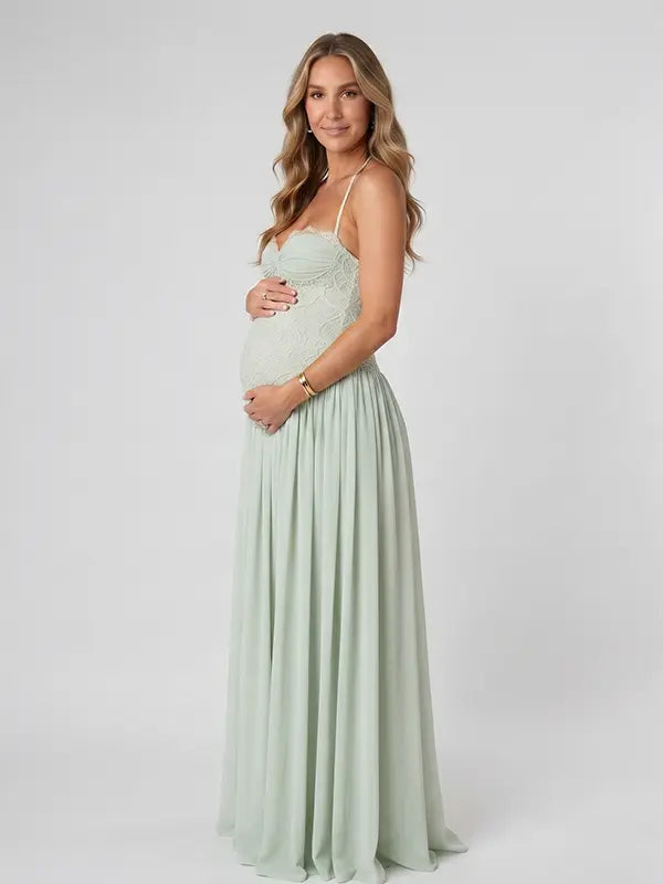 Sage Green Lace Maternity Dress, Pregnancy Maxi Dress for Baby Shower, Maternity Photoshoot, Gender Reveal, Pregnancy Announcement, Wedding Guest, Bridal Shower, Formal Events | Bumplook