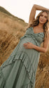 Sage Green Maternity Maxi Dress for Nature Pregnancy Photos | Bumplook