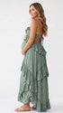 Sage Green Boho Maternity Maxi Dress Back View | Bumplook