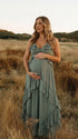 Sage Green Maternity Dress with Flowing Ruffle Skirt | Bumplook