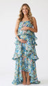 Sage Green Wildflower Tiered Ruffle Adjustable Strap Maternity Maxi Dress for Baby Shower, Garden Party, Maternity Photoshoot, Pregnancy Announcement and Spring Wedding | Bumplook