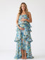 Sage Green Wildflower Tiered Ruffle Maternity Maxi Dress with Adjustable Straps