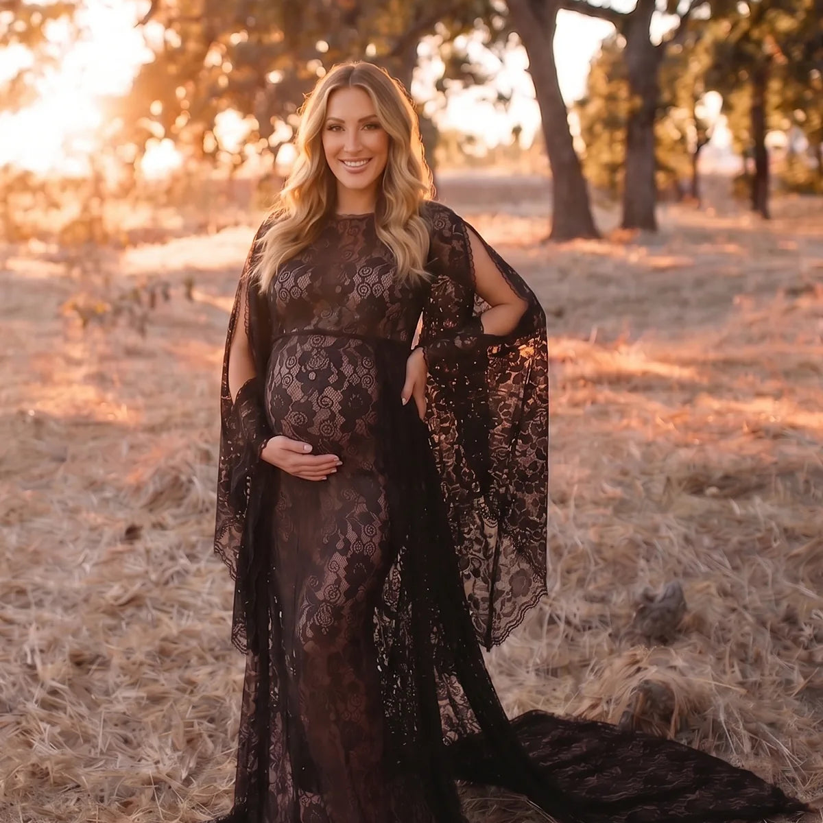 Black Lace Maternity Photoshoot Gown, Pregnancy Dress for Maternity Photoshoot, Pregnancy Announcement, Golden Hour Photos, Studio Portraits | Bumplook