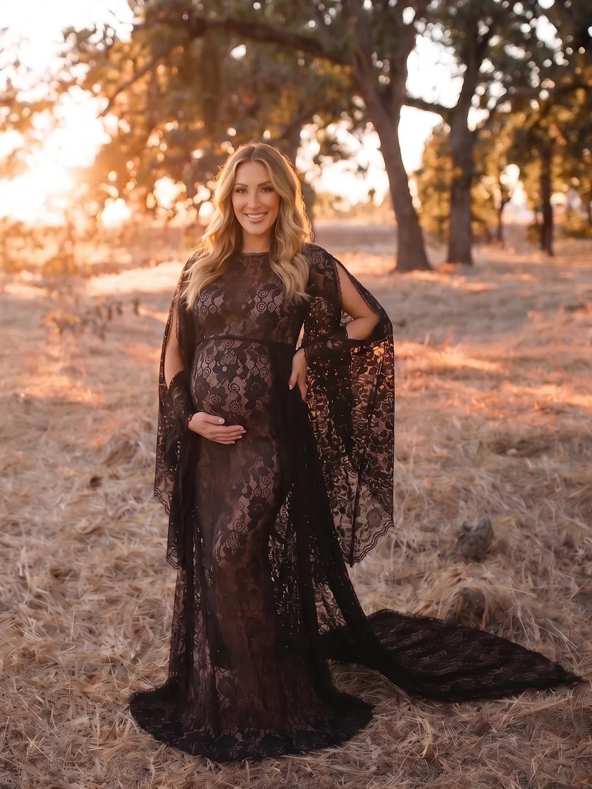 Black Lace Maternity Photoshoot Gown, Pregnancy Dress for Maternity Photoshoot, Pregnancy Announcement, Golden Hour Photos, Studio Portraits | Bumplook
