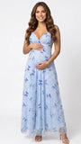 Sky blue butterfly sequin appliqué maternity maxi dress for baby shower
