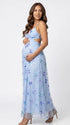 Open back butterfly maternity gown with shimmering sequin appliqués
