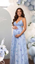 Lightweight mesh maternity dress with butterfly sequin appliqués
