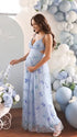 Sky blue butterfly sequin appliqué maternity maxi dress for baby shower