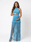 Sky Blue Fringe Halter Maternity Maxi Dress – Boho Pregnancy Photoshoot Gown