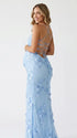 sky blue maternity dress embroidered floral mermaid lace up back pregnancy photoshoot gown