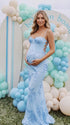 sky blue maternity dress embroidered floral mermaid lace up back pregnancy photoshoot gown