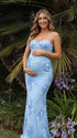 sky blue maternity dress embroidered floral mermaid lace up back pregnancy photoshoot gown