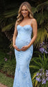 sky blue maternity dress embroidered floral mermaid lace up back pregnancy photoshoot gown