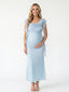 Sky Blue Mesh Maternity Gown – Draped Cowl Neck Pregnancy Dress with Romantic Ruffle Sleeves