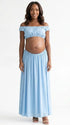 Sky Blue Off Shoulder Two Piece Maternity Photoshoot Set, Flowy Pregnancy Skirt Outfit for Baby Shower, Maternity Photoshoot, Gender Reveal, Pregnancy Announcement, Wedding Guest, Bridal Shower, Formal Events | Bumplook