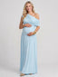 Sky Blue Off Shoulder Maternity Maxi Dress — Ruched Pregnancy Gown