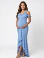 Sky Blue Ruffle Halter Maternity Maxi Dress – Ruched Pregnancy Photoshoot Dress