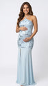 Sky Blue Sequin Halter Mermaid Maternity Maxi Dress with Floral Embroidery and Open Back for Baby Shower, Maternity Photoshoot, Pregnancy Announcement, Gender Reveal, Wedding Guest and Formal Events | Bumplook