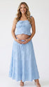 Sky Blue Smocked Square Neck Maternity Maxi Dress with Ruffle Straps for Baby Shower, Maternity Photoshoot, Pregnancy Announcement, Gender Reveal, Babymoon and Summer Garden Party | Bumplook