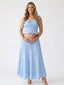 Sky Blue Smocked Square Neck Maternity Maxi Dress
