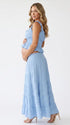 Sky Blue Smocked Square Neck Maternity Maxi Dress with Ruffle Straps for Baby Shower, Maternity Photoshoot, Pregnancy Announcement, Gender Reveal, Babymoon and Summer Garden Party | Bumplook