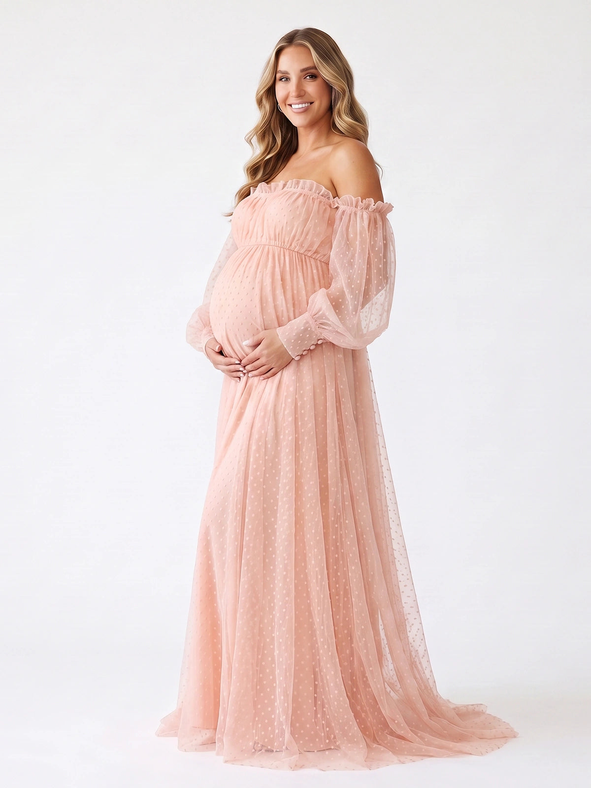 Pink Maternity Photoshoot Gown for Outdoor Pregnancy Portraits, Baby Shower and Pregnancy Announcement | Bumplook