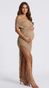 Taupe Ruched Bodycon Maternity Dress with Side Cutout | Bumplook