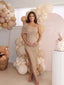 Taupe Off Shoulder Ruched Maternity Dress