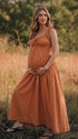 Rust Maternity Dress, Smocked Cotton Blend Pregnancy Maxi Dress for Fall Baby Shower, Maternity Photoshoot | Bumplook