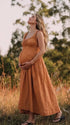 Rust Maternity Dress, Smocked Cotton Blend Pregnancy Maxi Dress for Fall Baby Shower, Maternity Photoshoot | Bumplook