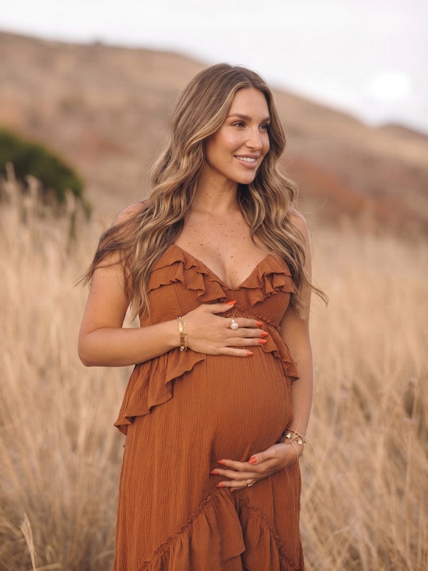 Terracotta Maternity Maxi Dress for Outdoor Pregnancy Photos | Bumplook