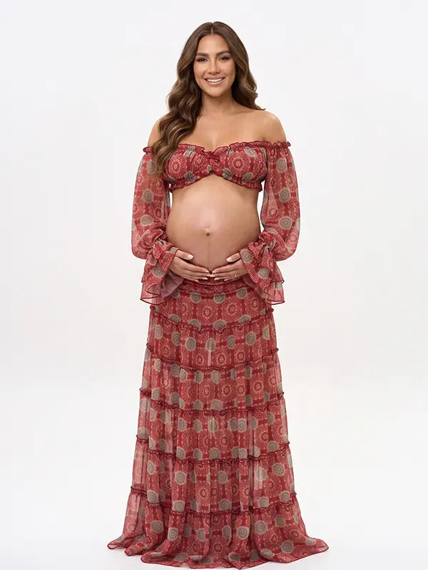Boho Maternity Dress Set, Two Piece Pregnancy Outfit for Beach Maternity Photoshoot, Babymoon, Pregnancy Announcement, Outdoor Photoshoot | Bumplook