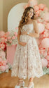 White lace maternity midi dress in white, soft A-line fit for pregnant women