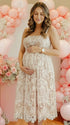White lace maternity midi dress in white, soft A-line fit for pregnant women