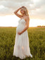 Boho White Halter Neck Tiered Maternity Midi Dress