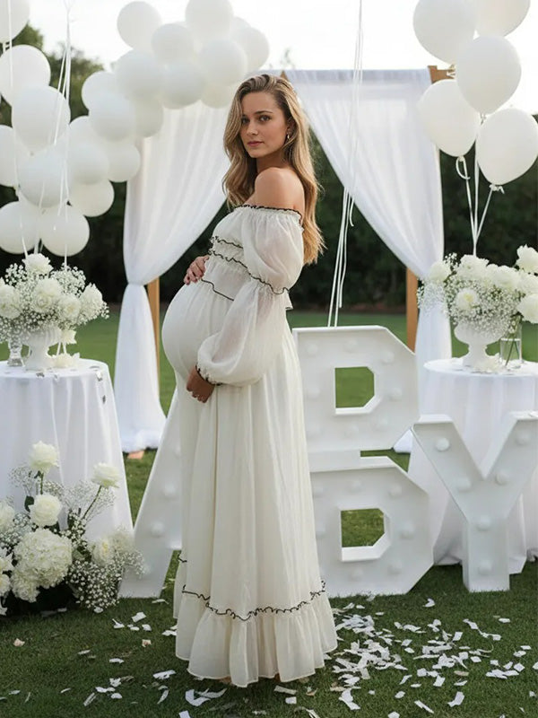 Elegant White Maternity Maxi Dress – Photoshoot & Baby Shower Outfit