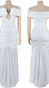 White Off Shoulder Ruched Maternity Maxi Dress for Baby Shower and Maternity Photoshoot