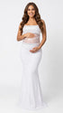 White Rhinestone Maternity Maxi Dress with Sheer Mesh for Baby Shower and Maternity Photoshoot