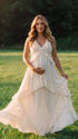 Flowing White Maternity Dress for Beach Photoshoot | Bumplook