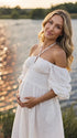 White Boho Maternity Dress for Baby Shower and Outdoor Pregnancy Photos | Bumplook
