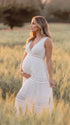 White Tiered Lace Maternity Maxi Dress with Decorative Lace Panels and Bump-Friendly High Waist | Bumplook