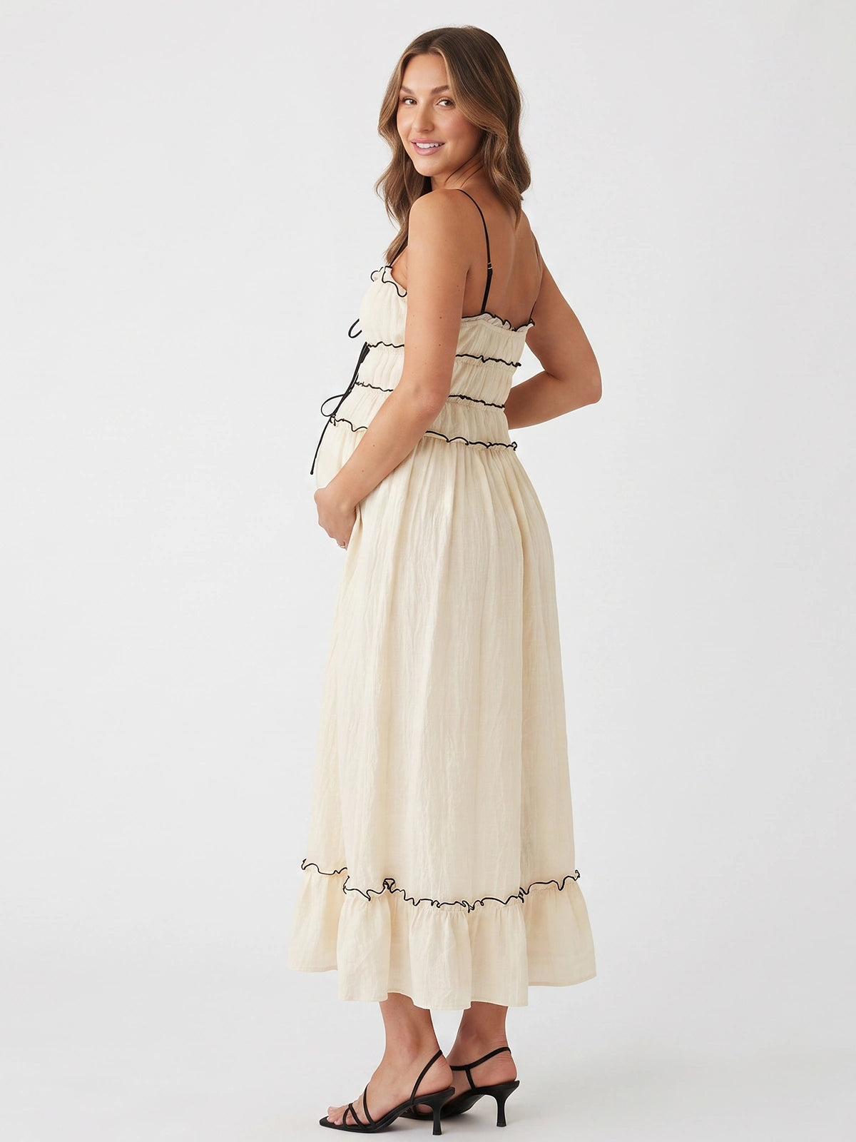 White Casual Maternity Dress for Outdoor Baby Shower | Bumplook