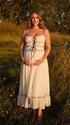 White Smocked Maternity Maxi Dress with Black Ties | Bumplook
