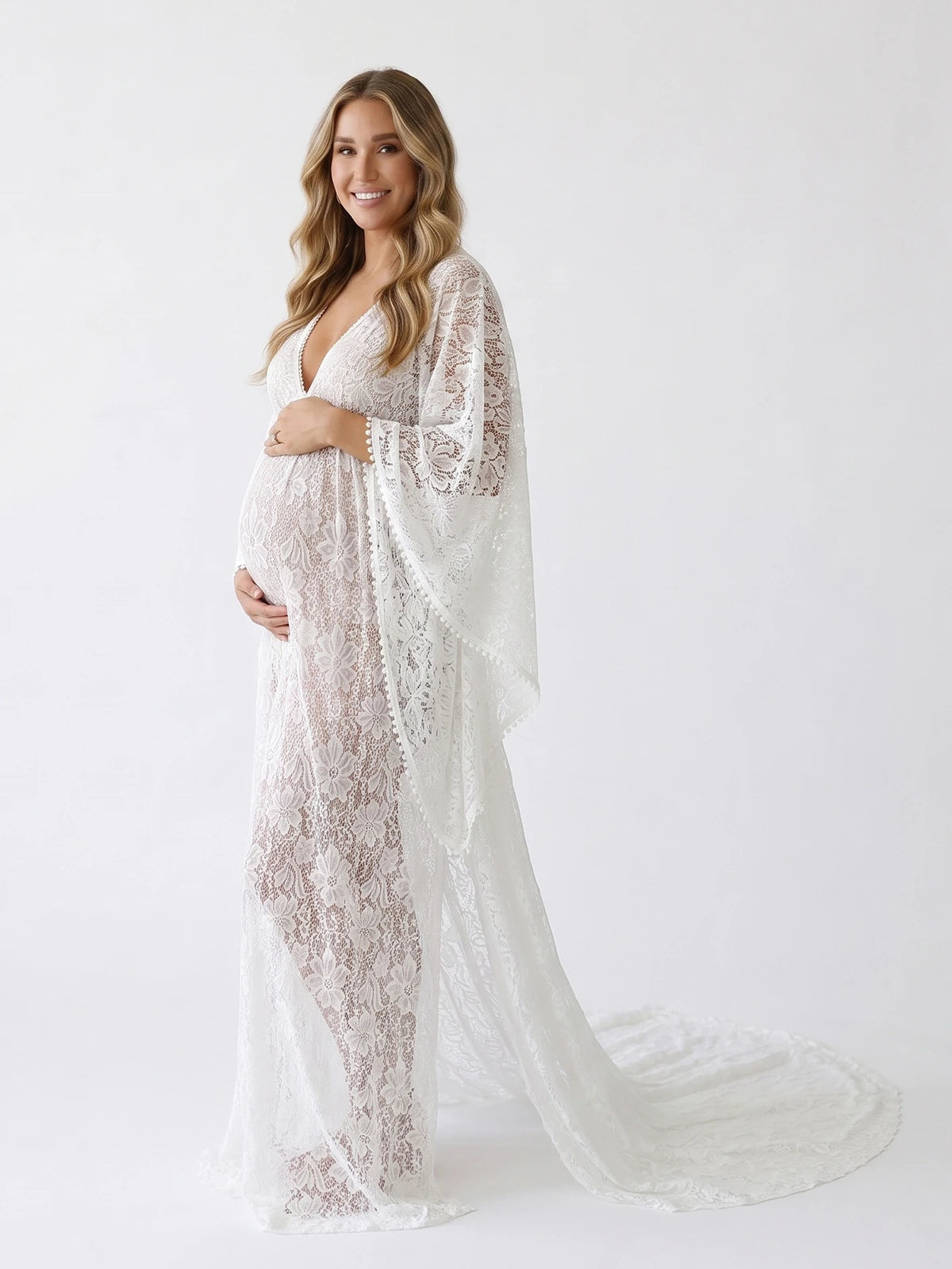 Boho Lace Maternity Photoshoot Dress, White Pregnancy Gown for Baby Shower, Maternity Photoshoot, Pregnancy Announcement, Bridal Shower, Formal Events | Bumplook
